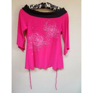 Tomorrow A Maternity Sequin Top Boat Neck 3/4 Sleeve Tie-Back Blouse Pink Casual